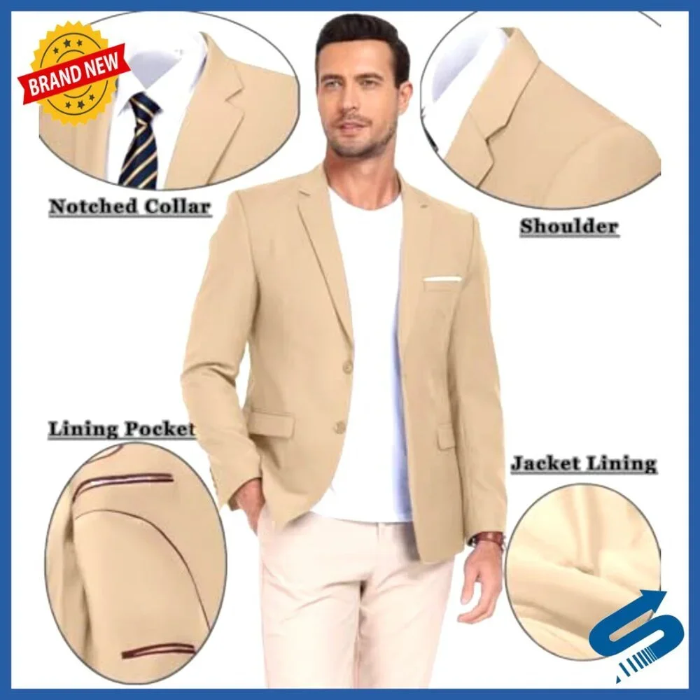 Slim Fit Sport Coat Blazer Lightweight Polyester Wedding Party Business Casual